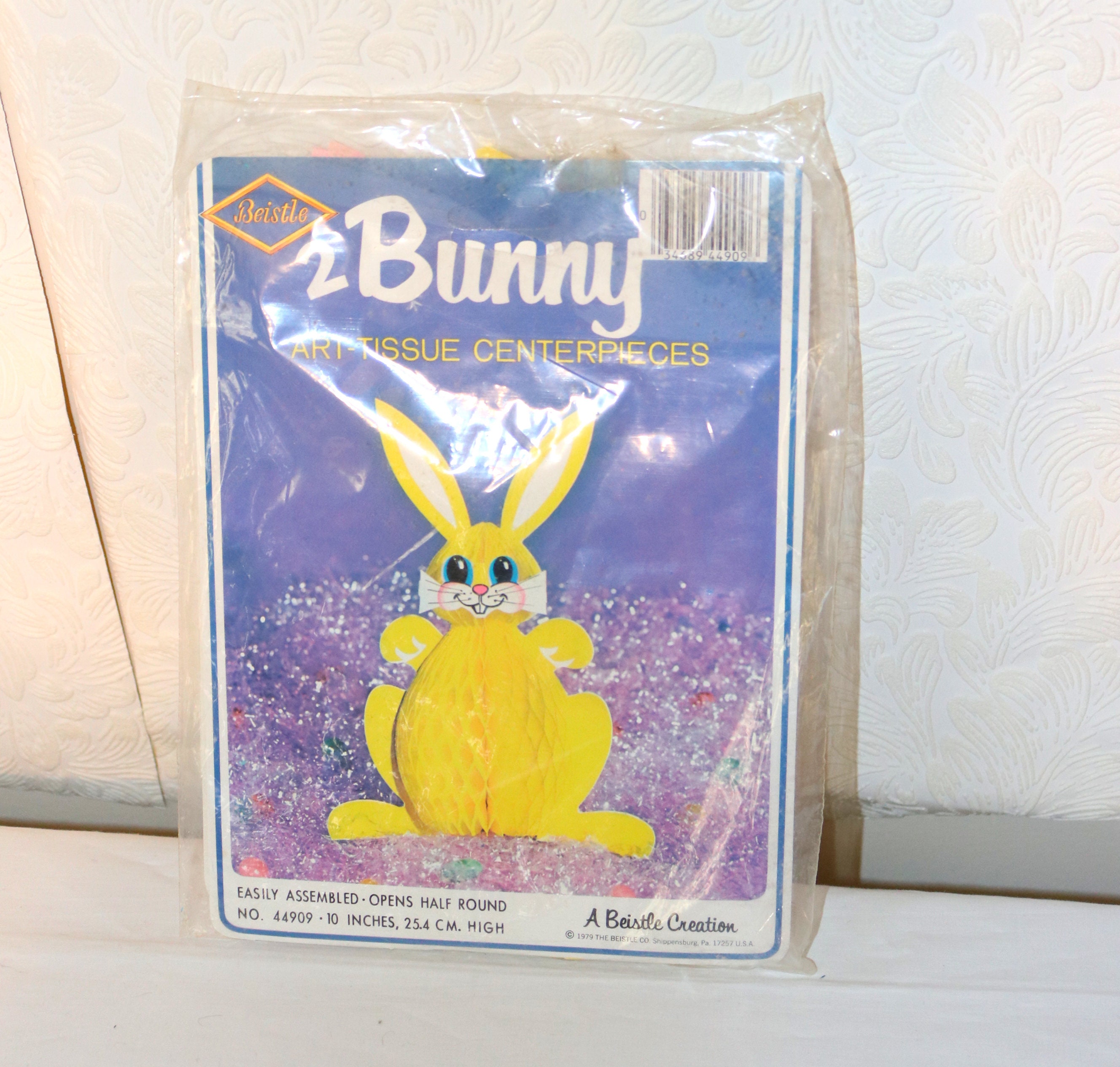 2 Vintage Beistle 2 Bunny Half Round Honeycomb Art Tissue Centerpieces Easter Decor One Opened One Sealed