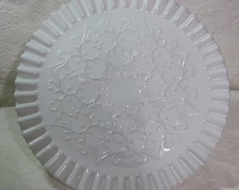 Fenton Spanish Lace Glass Cake Plate - Ruffled Edge Pedestal