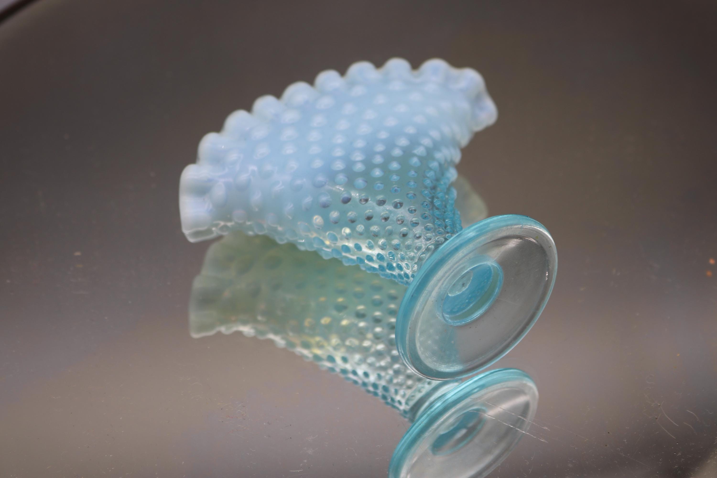 フェントン　ブルーオパールセント ボブネイル コンポート フリル ラッフル ヴィンテージ フェントン ブルー オパールセント ホブネイル フリル