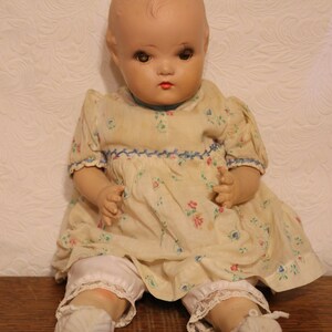 Vintage 1940s Horsman Composition Baby Doll: Brown Glass Eyes, Molded Hair