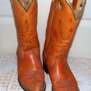 Men&#39;s Vintage Cowboy Boots - Brown Leather - Man Made Soles - Sz 9 1/2M