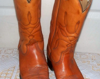 Men's Vintage Cowboy Boots - Brown Leather - Man Made Soles - Sz 9 1/2M