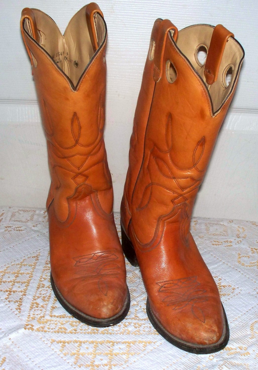 Schoenen Herenschoenen Laarzen Cowboy & Westernlaarzen Nocona Cowboy laarzen bruin leder Mens 9,5 10 B smalle westerse noodlijdende Vintage 