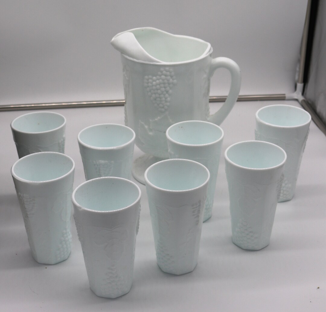 Vintage Colony Harvest Grape Milk Glass Pitcher Set - 9 Piece - Etsy