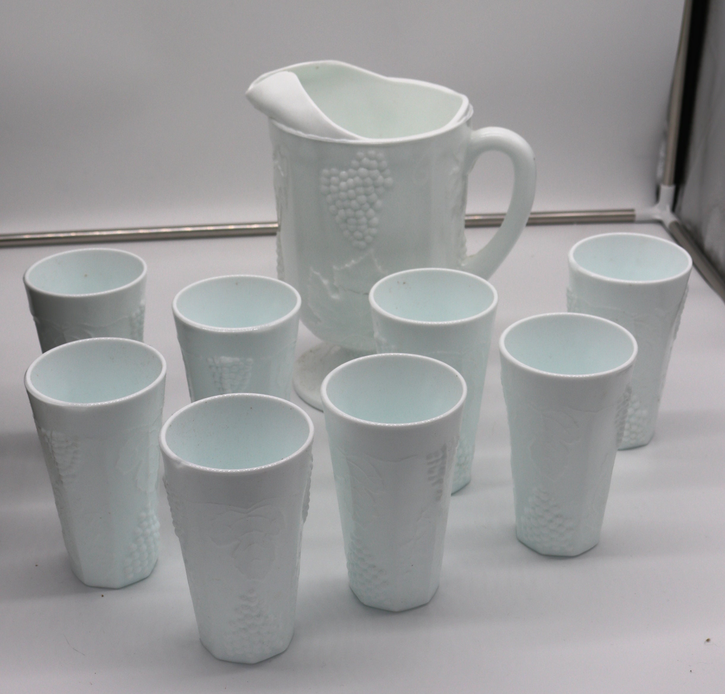 Vintage Colony Harvest Grape Milk Glass Pitcher Set - 9 Piece - Etsy