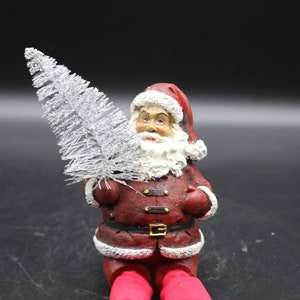 Vintage Santa Shelf Sitter with Silver Vintage Style Tree - Resin