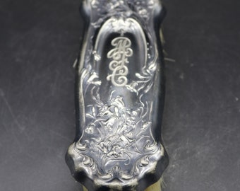 Art Nouveau Repousse Silver Monogram Clothing Brush - Victor Silver Co - Lily Pattern - "MFC" Monogram - Vanity Item - 1907 - Natural Brush