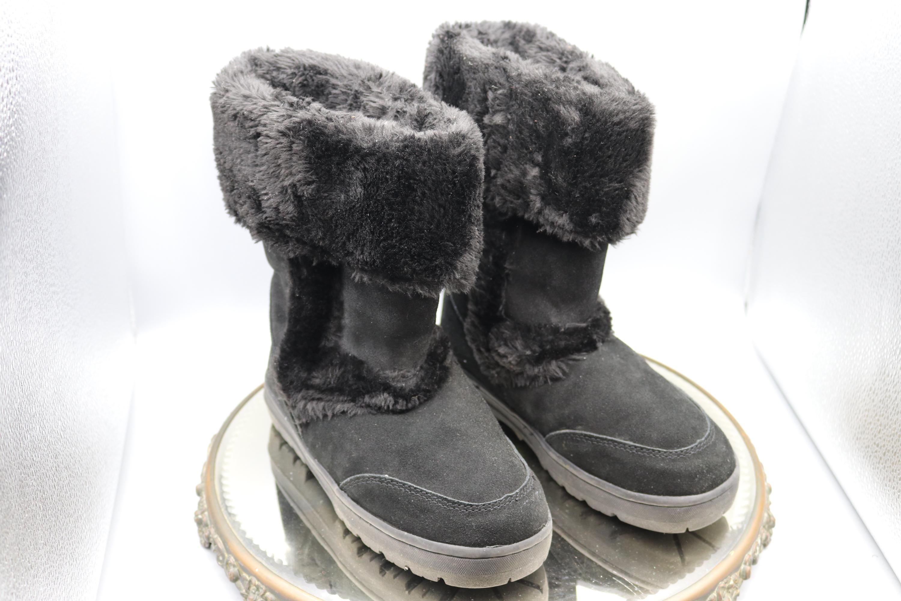 Black Suede Boots: Faux Fur Lined, Women display picture 1