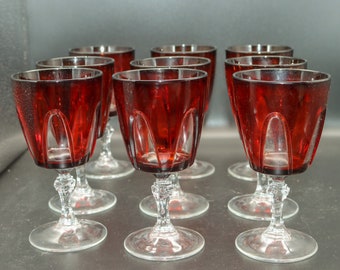 Lot de 9 verres à vin rouge Luminarc Rubilux - Cristal D’Arques - 1970s - Français