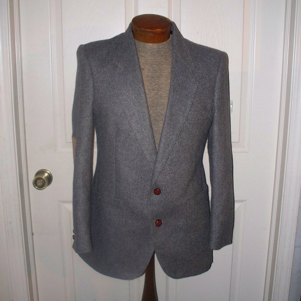 1970s Ejoven Men's Suit Jacket - Tweed  with Suede Patch Elbows - Paris Madrid New York - Size 42R