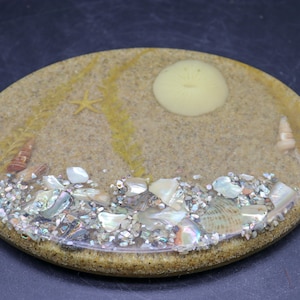 Vintage 1974 Lucite-underlägg: Abalone-snäckskal-strandtema, Martha's Vineyard-souvenir