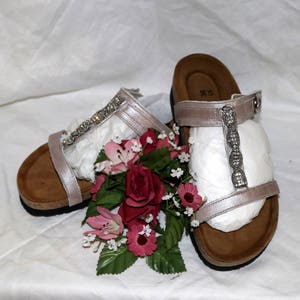 Noat Rhinestone Accented Sandals - Silver Brown - Leather - Original Box - New Never Worn - Made in Israel - Similar to Birkenstock - Size 5