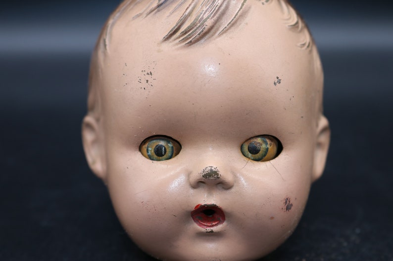 Vintage Composition Baby Doll Head Unmarked Blue Tin Sleep Etsy