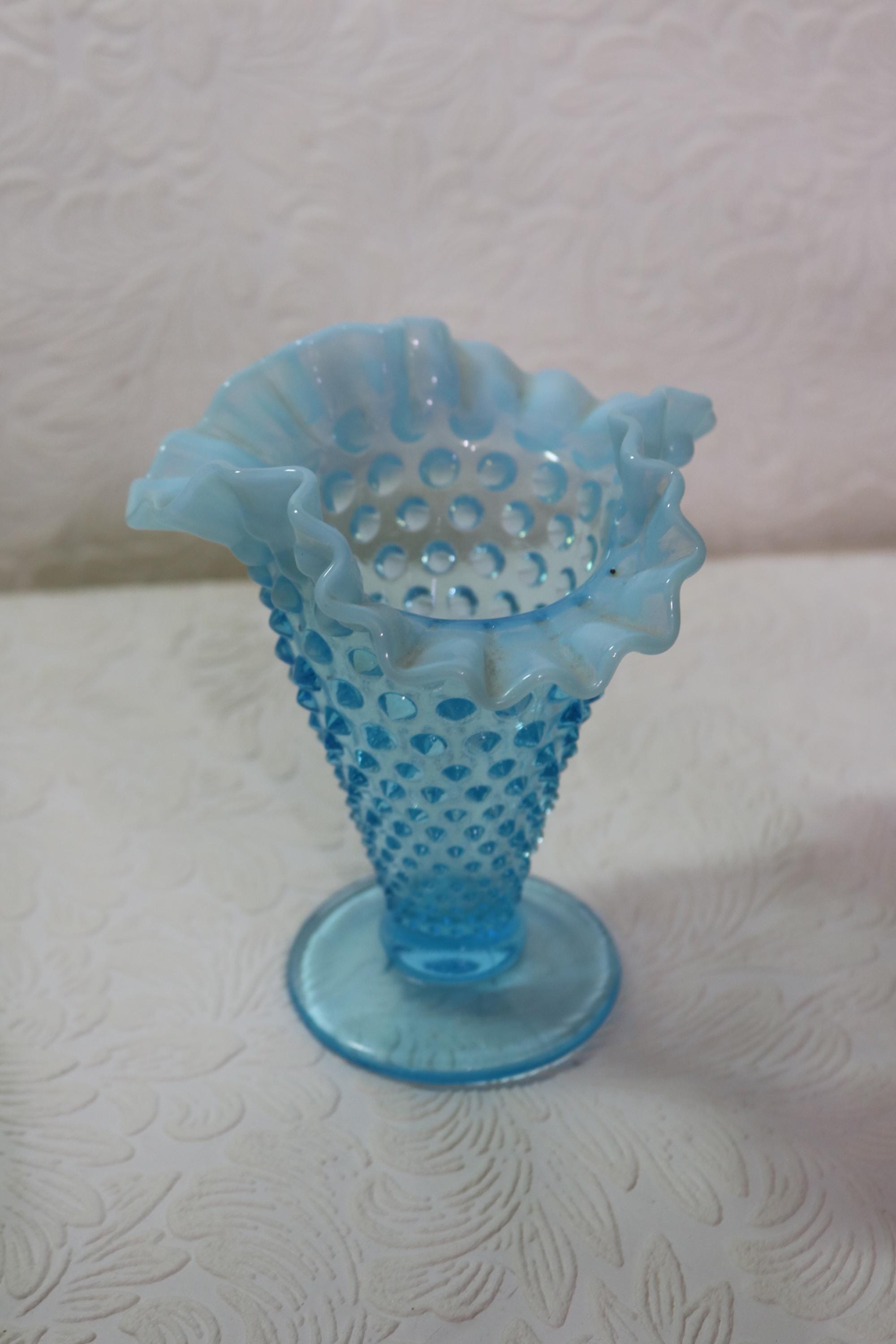 ヴィンテージ フェントン ブルー オパールセント ホブネイル花瓶