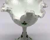 Fenton Silver Crest Spanish Lace quot Violets in the Snow quot Candy Compote - Hand Painted - Excellent Condition