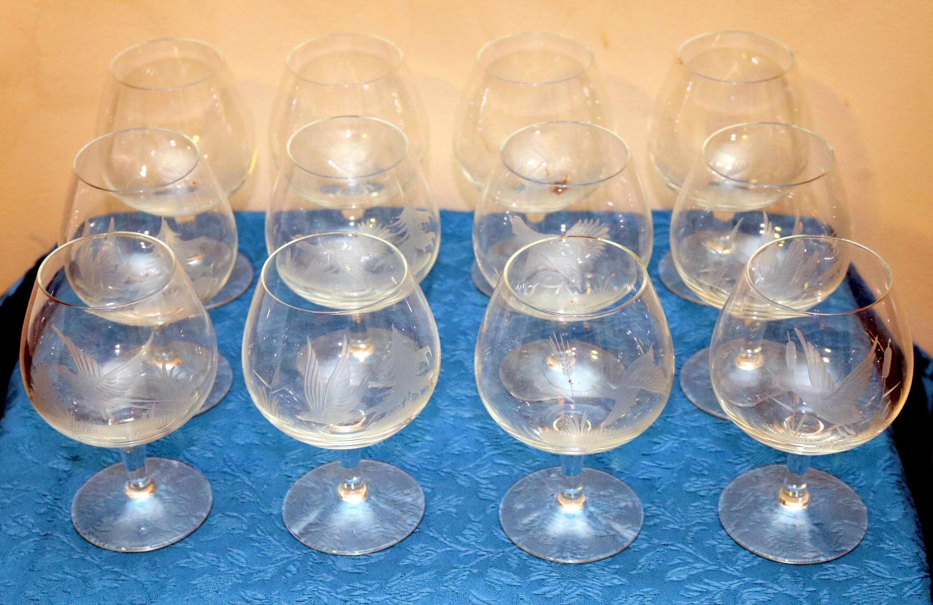 Set of 12 Vintage Etched Crystal Brandy/Cognac Snifters Wild Etsy