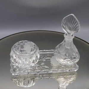 Vintage Princess House Lead Crystal Dresser Set: Perfume Bottle, Trinket Box & Tray