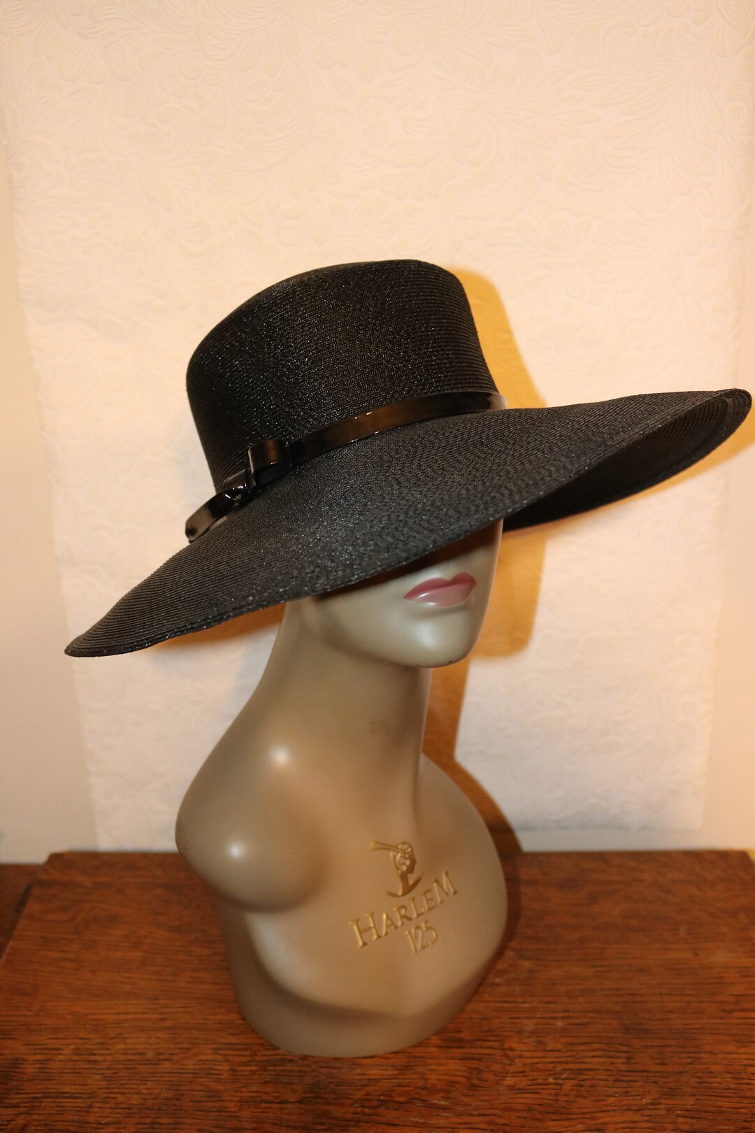 Vintage Black Straw Kentucky Derby Hat Side Bow Elegant Hat Excellent