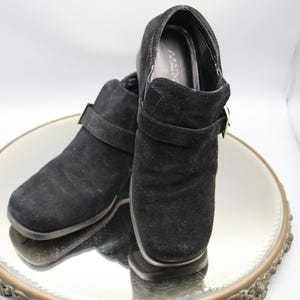 Vintage Markon Black Suede Leather Buckle Ankle Boots Women&#39;s Size 7M