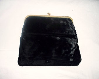 Pochette en velours noir des années 1960 - Porte-monnaie - vintage - Sac de fête