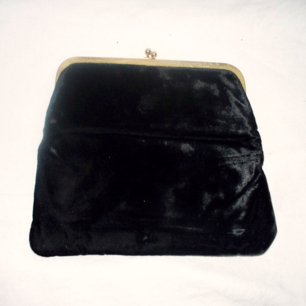 1960s Black Velvet Clutch - Purse  -  Vintage - Party Bag