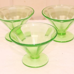 Vintage Federal Green Depression Glass - Low Sherbet - Set of 3 - Uranium Glass - Vaseline Glass - 1930s