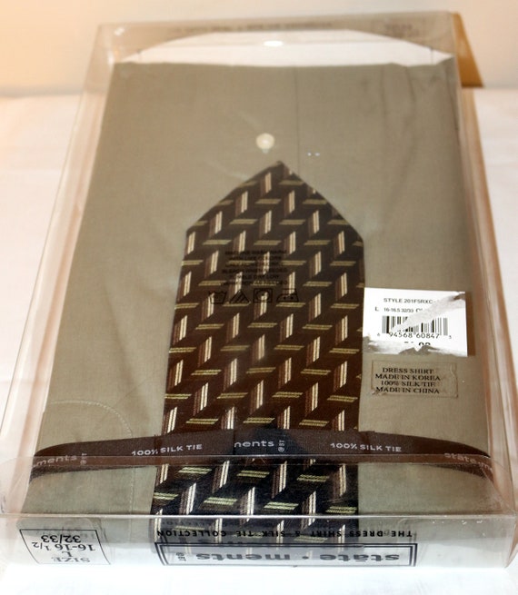 1990s Olive Green Shirt & Silk Tie Set - Size Lar… - image 7