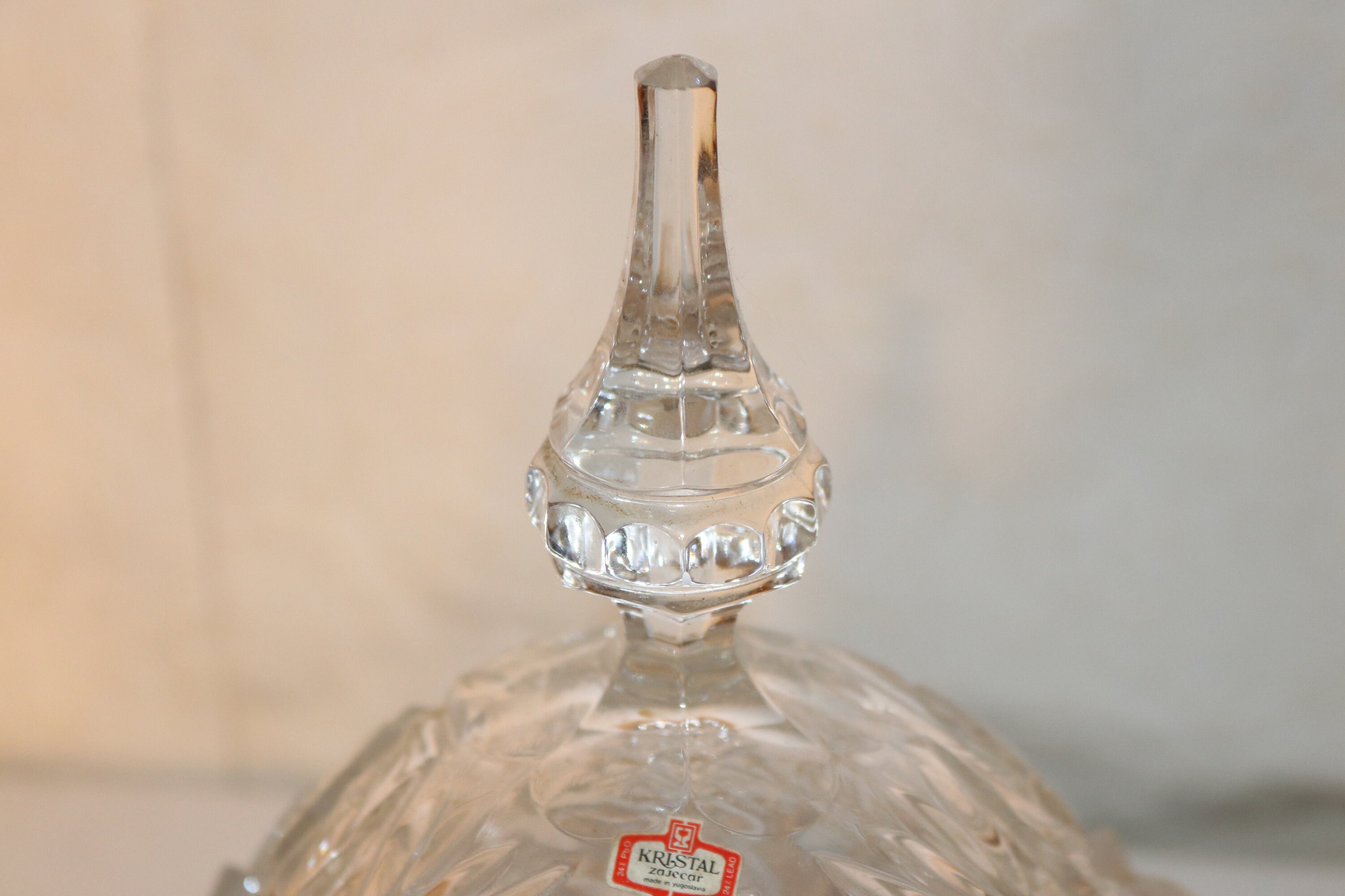 Vintage Zajecar Crystal 3 Footed Covered Candy Dish Etsy