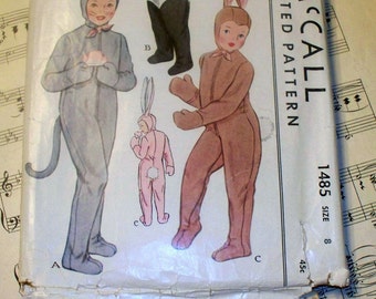 1940s McCall Fancy Dress Costume Pattern - Cat Panda Rabbit - 1485 - Size 8 - Cut - Complete