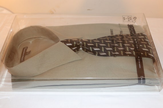 1990s Olive Green Shirt & Silk Tie Set - Size Lar… - image 4