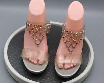Vintage Jacqueline Ferrar Lucite Rhinestone Sandals - Size 8.5