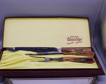 Vintage Robeson Shur Edge Steel Knife Set: Hollow Ground, Original Box