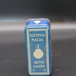 Vintage 1930s National Mazda Auto Lamp Single Bulb Metal Tin Box