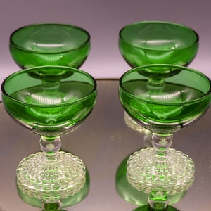 Vintage Anchor Hocking Forest Green Bubble Foot Champagner Gläser - 4er Set