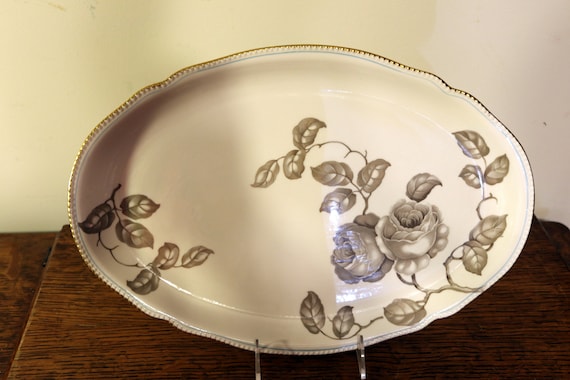Castleton China Gloria Platter gloria Pattern Taupe/gray Roses W 