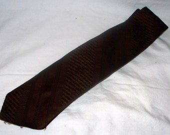 1970s Yves Francois Men's Tie - Chocolate Brown Damask Print - Wide Width - 100% Polyester - Made in France
