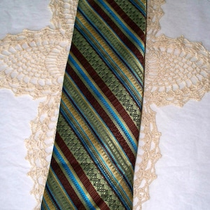1970s Graphic Pattern Men&#39;s Tie - Green Brown Turquoise Polyester