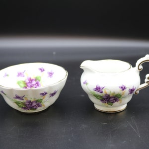 HTF Vintage Stanley " 124-13"Demitasse Creamer and Sugar - Violets - Gold Trim