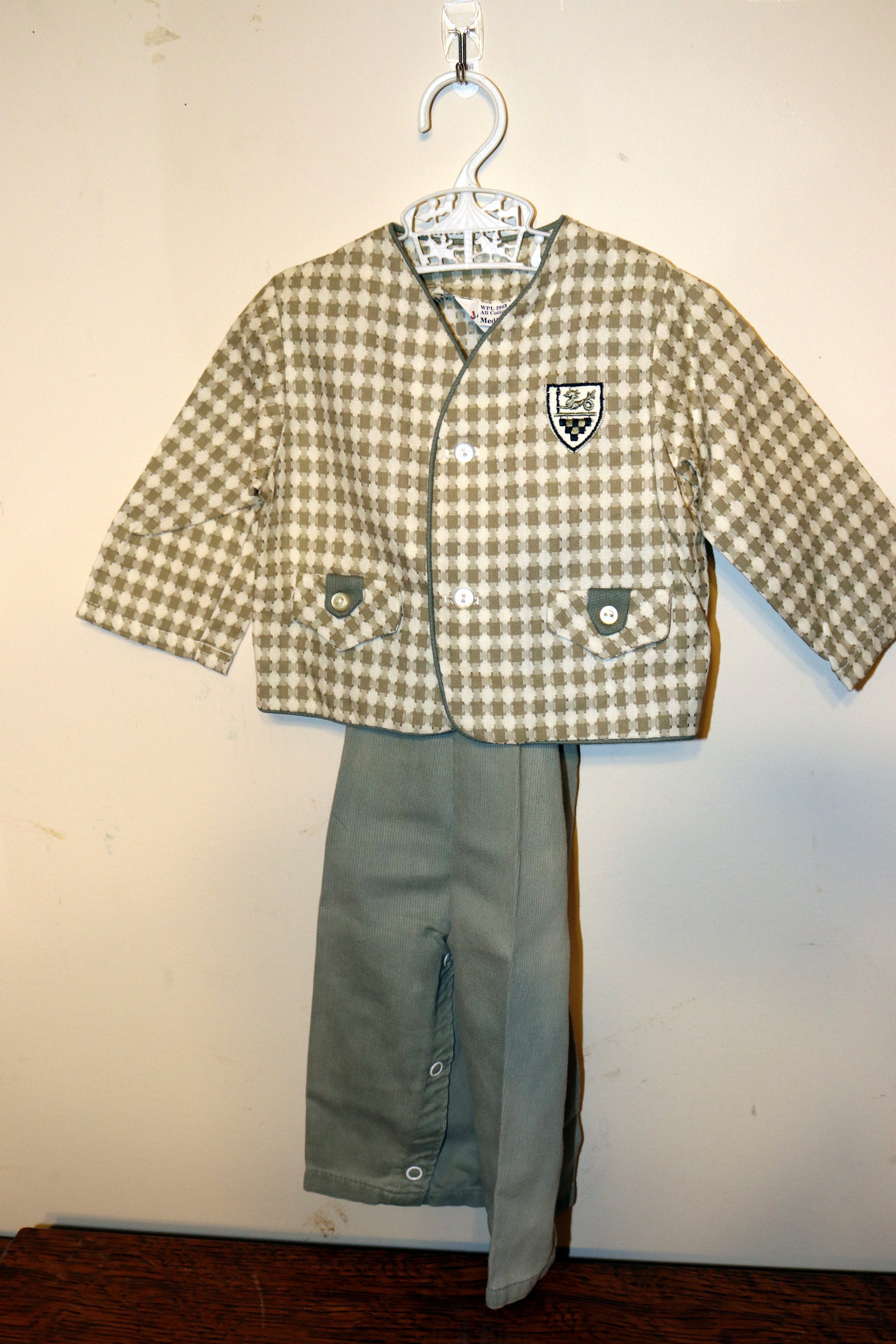 1950s Boys Cotton Suit: Jack and Jill Togs, Green & Gray, Medium