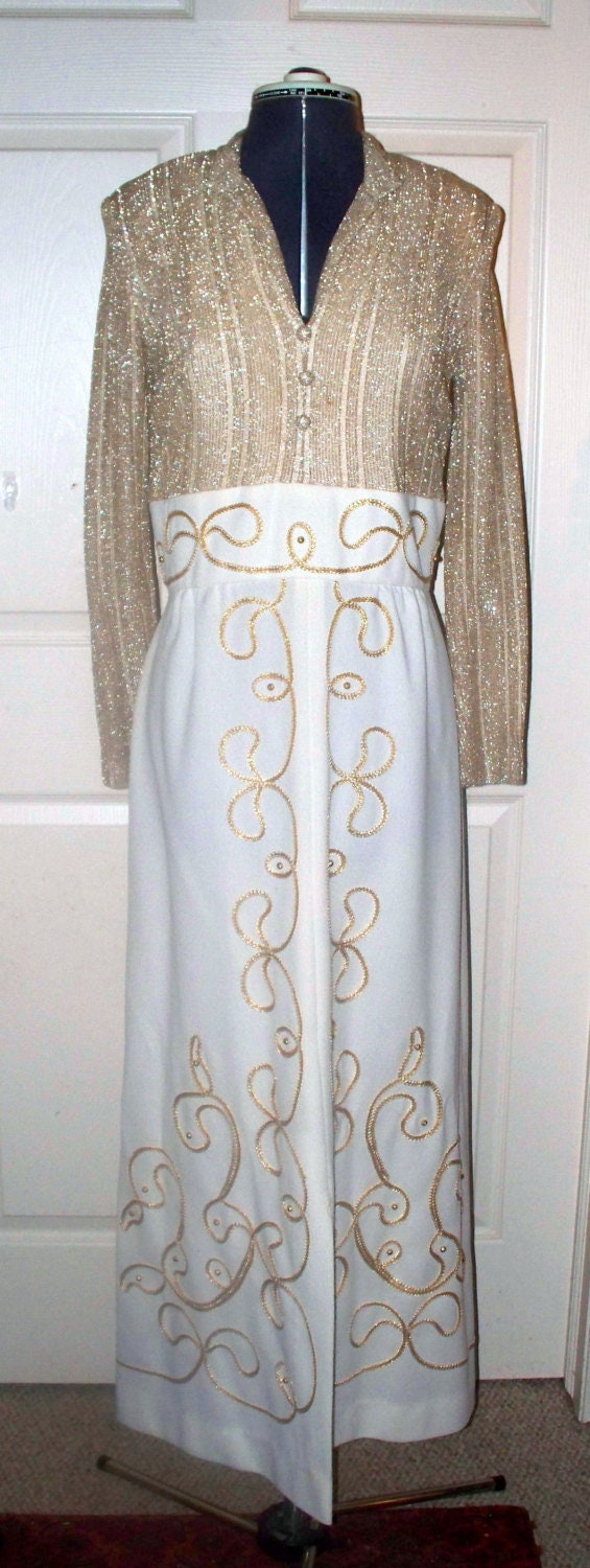 White Maxi Dress With Gold Accents - Etsy
