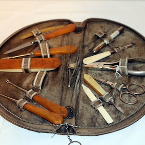 Vintage Celluloid Manicure Set - Original Case - French Ivory - 1930s - 13 Pieces