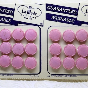 Vintage &quot;LaMode&quot; Pink Glass Buttons - Mint on Card - Circa 1952-55 - Made in Western Germany - Collectible Clothing Buttons - NOS