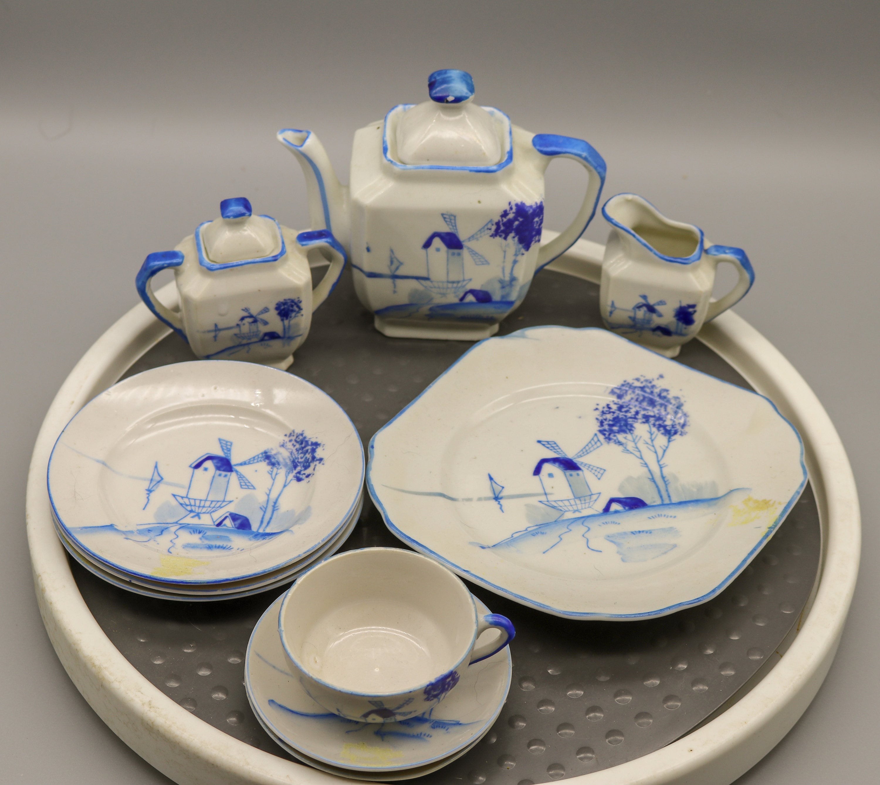 Vintage 1940s Child's Tea Set: Blue Windmill China, Made in Japan