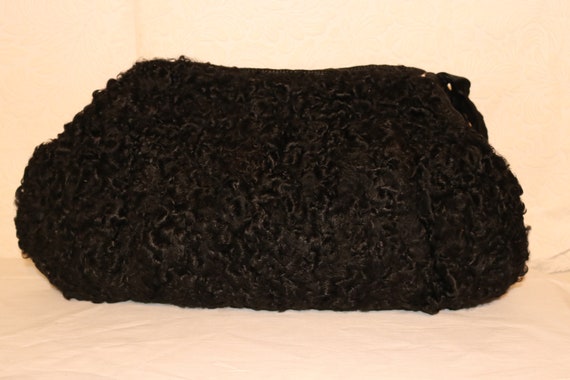 Large Vintage Black Curly Lamb Wool Purse Muff - … - image 1