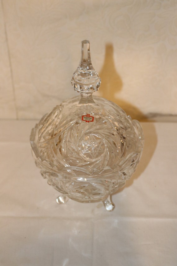 Vintage Zajecar Crystal 3 Footed Covered Candy Dish Etsy