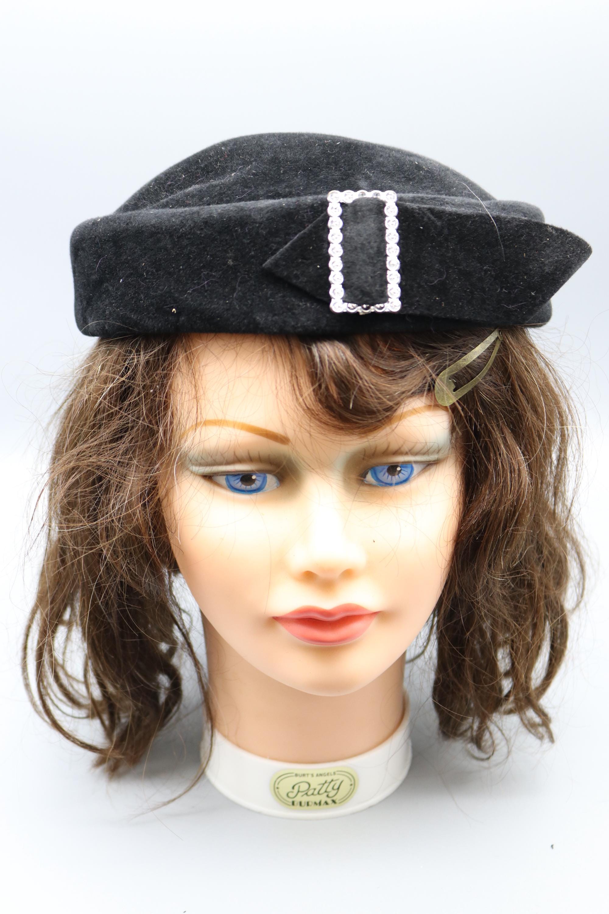 Vintage Black Velvet Martha Gene Pillbox Hat 50s/60s Pillbox Veil Hat in Black Velvet – Better Dresses  main image 4