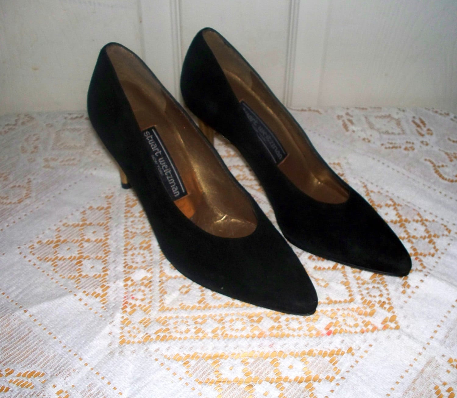 black suede court shoes