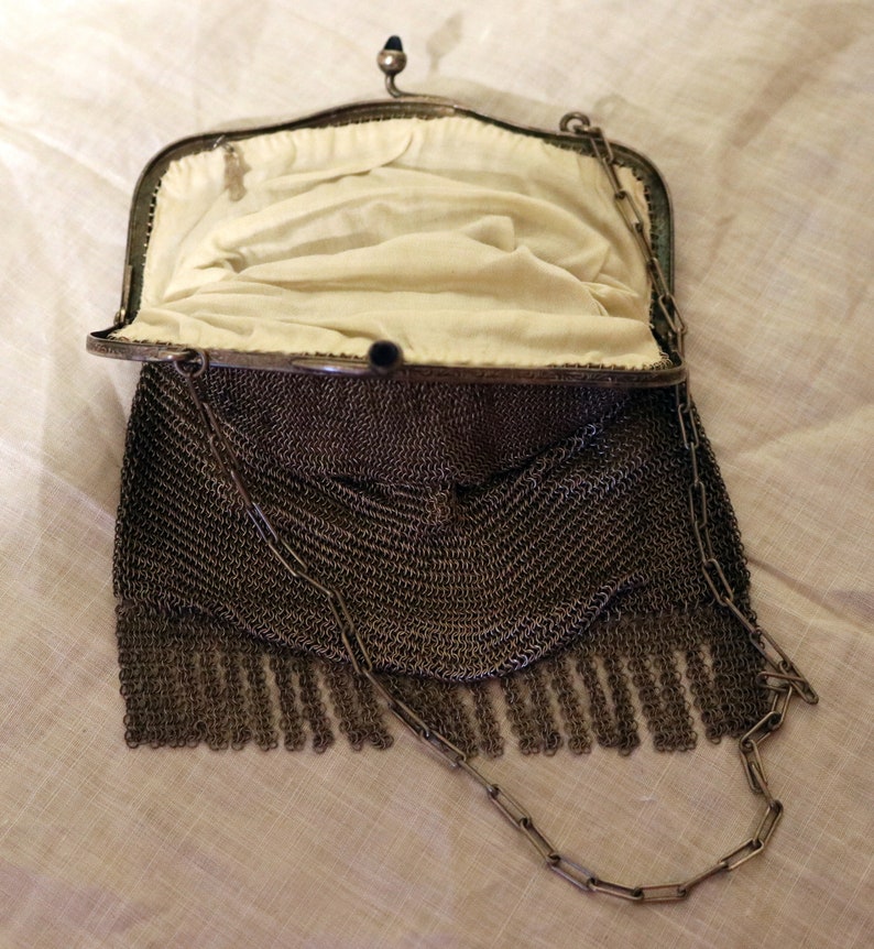 Vintage Whiting Davis Metal Mesh Evening Purse 1920s Flapper Handbag Excellent Condition Blue Jeweled Clasp