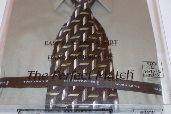 1990s Olive Green Shirt & Silk Tie Set - Size Lar… - image 2