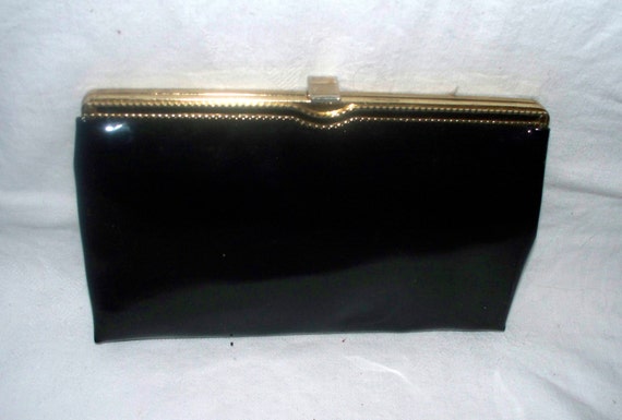 1960s Black Patent Leather Clutch - Purse  -  Vin… - image 1